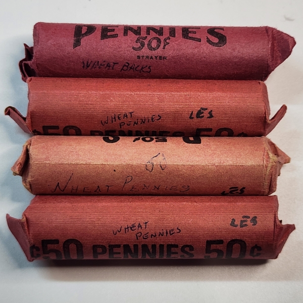 Four Rolls of United States Unsearched Wheat Pennies - Face Value: ~$2.00