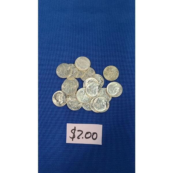 1963 Roosevelt 90% Silver Dimes - Face Value: $2.00
