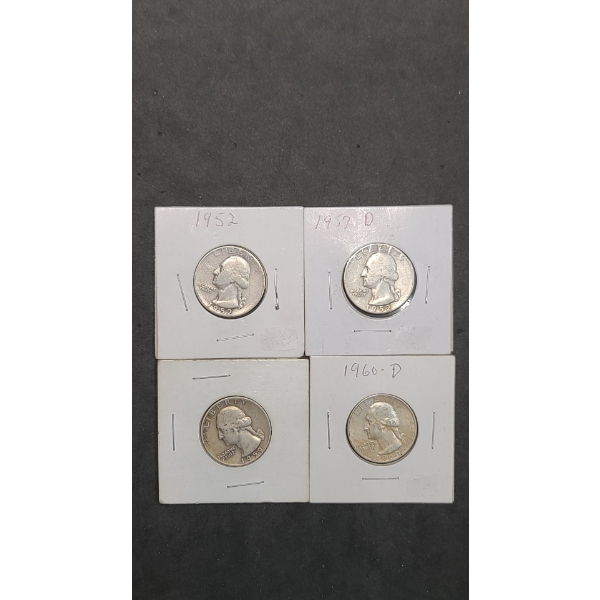 1945, 1951-D, 1956-D, 1964-D 90% Silver Washington Quarters - Face Value: $1.00