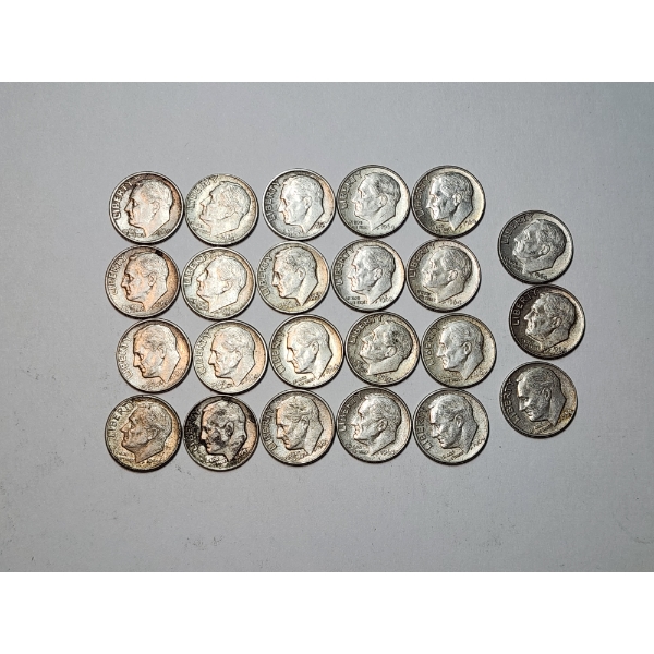 Lot of 23 Assorted Years Silver Roosevelt Dimes FV: $2.30