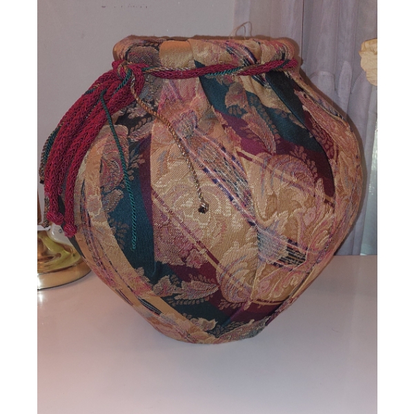 Cloth Coveered Decorative Bulbous 12" Vase As Pictured Excellent
