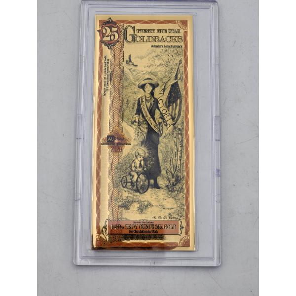 25 Utah Goldback 24K Gold 1/40th Troy Ounce 24K Gold - in Nice Plastic Holder