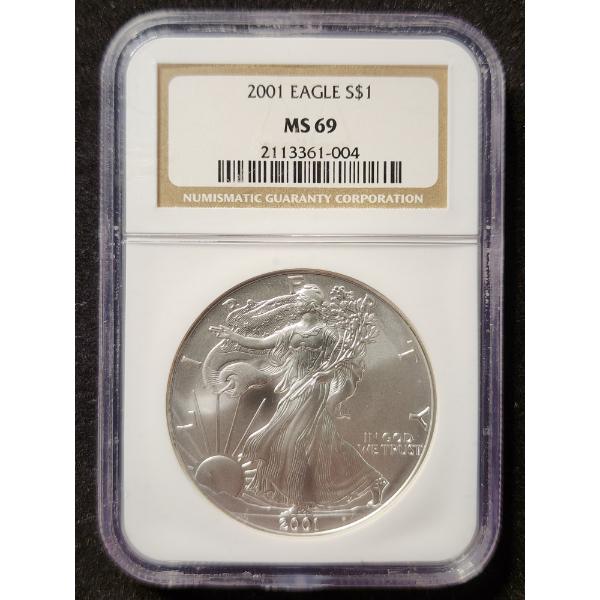 2001 American 1 Oz Silver Eagle Graded MS69 by NGC 