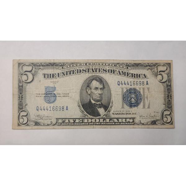 United States Series 1934 C $5 Silver Certificate With Julian And Snyder Signatures - Face Value: $5