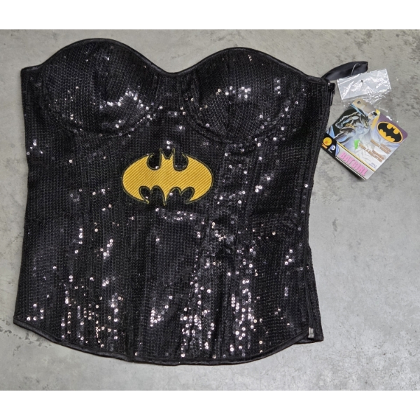 Brand New Ladies Size Medium Sequin Bat Girl Corset Featuring Side Zip & Lace Up Back! 