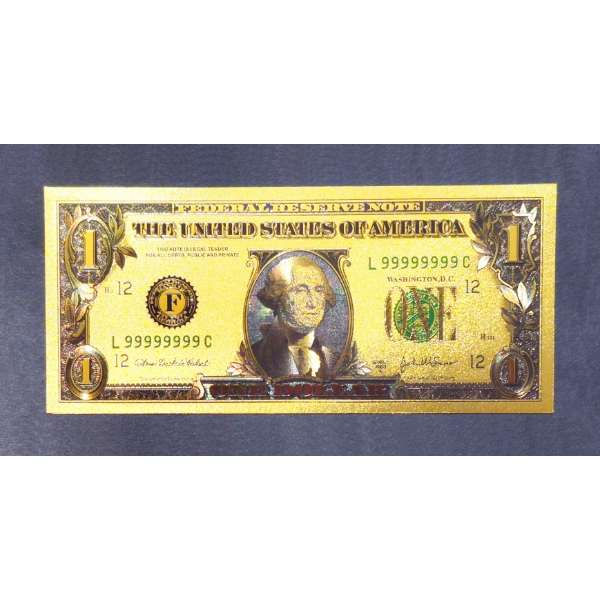 $1 US Currency Gold Foil Note -  24k (.999) Gold Foil  1 Of 7 In The Modern Note Series Offered