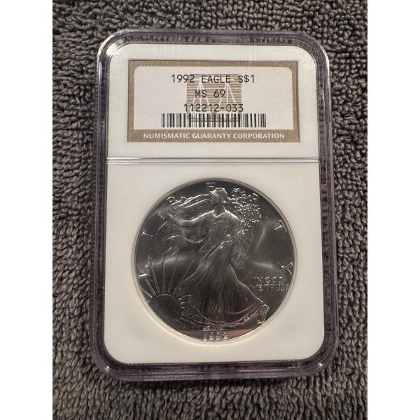 1992 United States Silver Eagle .999 Fine Silver Troy Ounce Coin - NGC MS 69