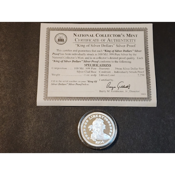 1804 Draped Bust COPY Coin w/ National Collector's Mint Certificate of Authenticity