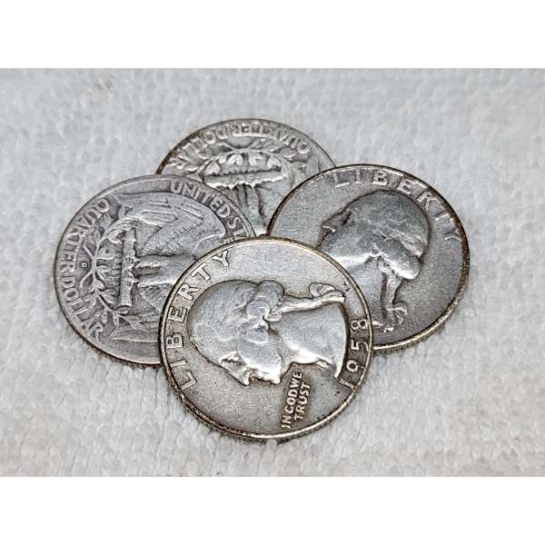 $1.00 Face Value in Assorted 90% Silver United States Washington Quarters ~ 4 Coins!