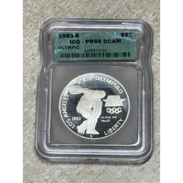 1983-S ICG-PR68 DCAM Olympic Silver Dollar - 90% Silver - FV $1.00 - Mintage: 174,014 - Encapsulated