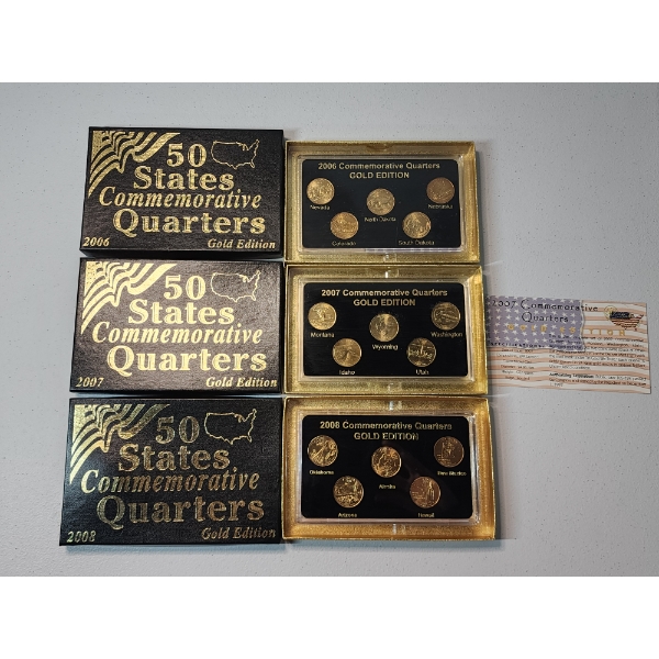 2006, 2007 & 2008 United States 24K Gold Layered 50 States Commemorative Quarters