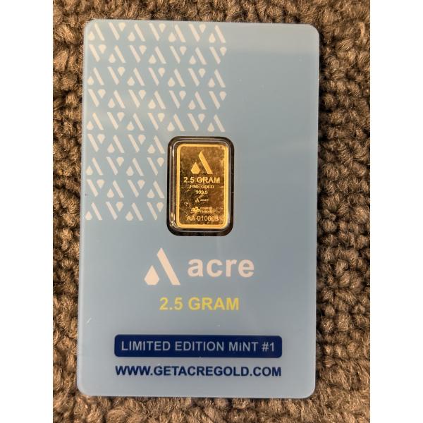 Acre Limited Edition Mint 2.5g .9999 Fine Gold Bar In Certification Card