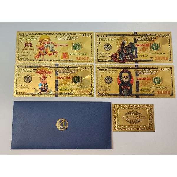 x4 Assorted Garbage Pail Kids $100 99999999 24K Gold Foil Banknotes Set w/ CoA