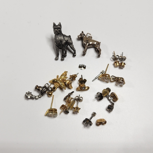 Lot of Assorted Earrings & Boxer Dog Pendant and Pin  