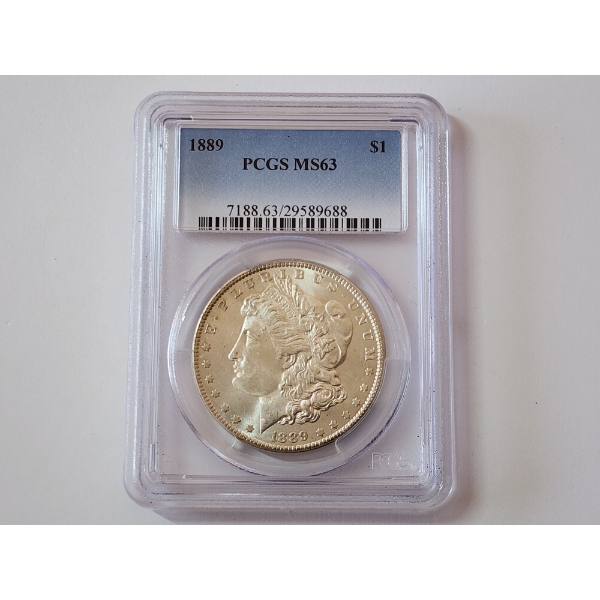 1889 90% Silver Morgan Dollar Graded by PCGS MS 63