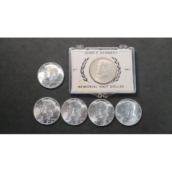 (6) United States 1964 90% Silver Kennedy Half Dollars - Some AU Condition - Face Value: $3.00