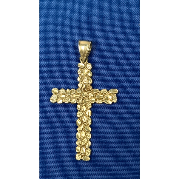 10K Gold Nugget Cross Pendant - Weight: 5.2g