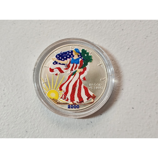 2000 Colorized American Silver Eagle - 1 oz .999 Fine Silver Coin with Case
