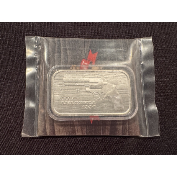 Super Rare 1990 Colt Anaconda The Snake Gun .999 Fine Pure Silver Troy Ounce Bar - Factory Sealed