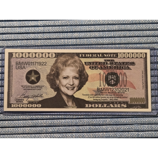 Betty White Million Dollar Bill In Mint Condition In Protective Holder