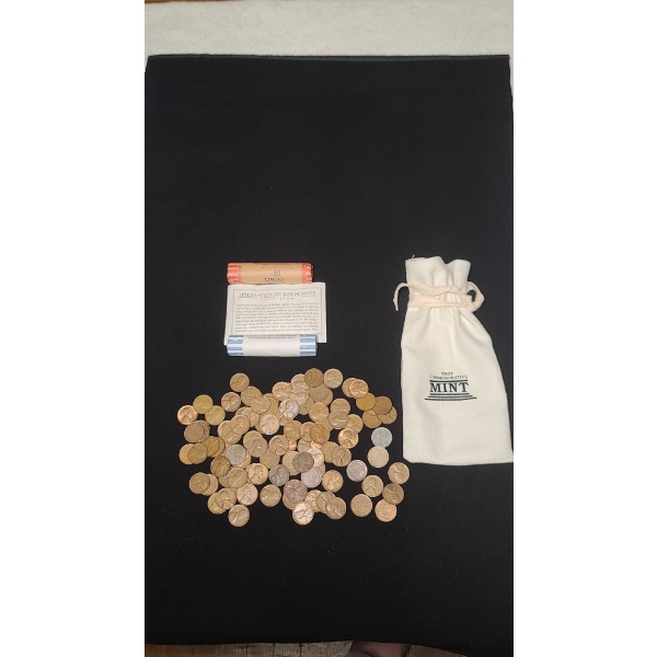 Uncounted, Unsearched Assorted Wheat Pennies & 1st Commemorative Mint Bag
