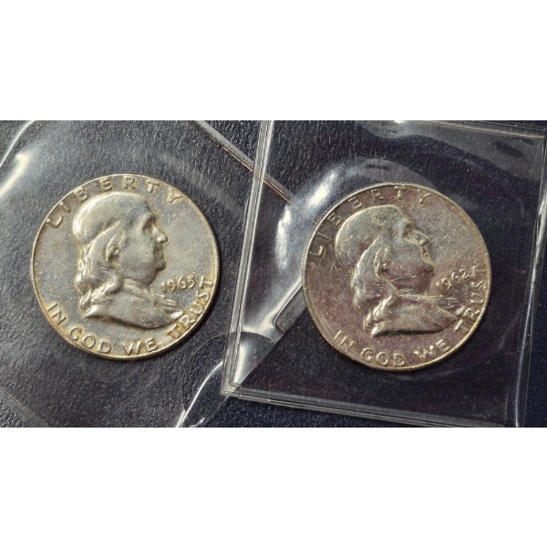 2 Pcs 90% Silver Silver Halves - Franklin - See Pictures