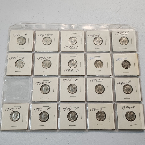 $1.90 Face Value of Assorted Years 90% Silver Mercury Dimes