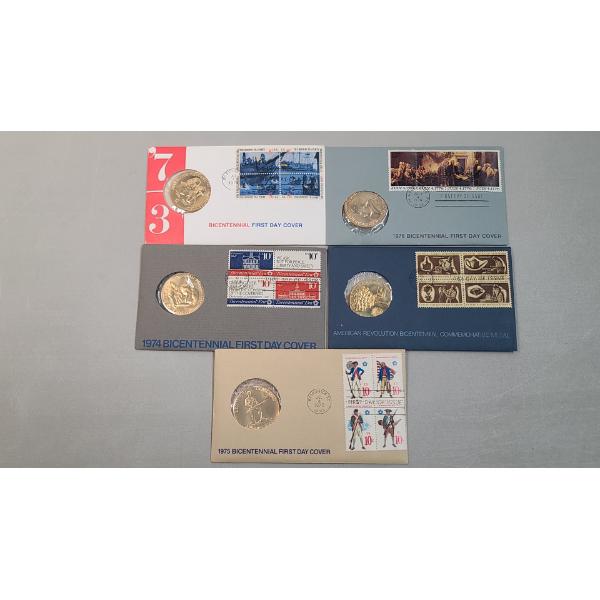 (5) Assorted American Revolution Bicentennial Commemorative Medals And First Day Covers