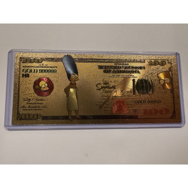 Rare Marge Simpson Gold Foil .999999 - 24K Gold Note In Protective Holder - Mint Condition