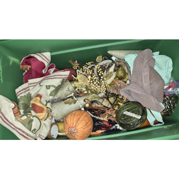 PICKUP IN NORTHFIELD - Very Large Tub / Tote Of Fall Autumn Decor As Shown - See Pics