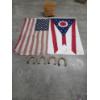 Image 1 : Vintage Collectables Including Two 3'x5' Flags, Horse Shoes, & Handmade Carnation 9.5'' x 16'' x 13'