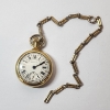 Image 1 : Stunning WORKING Westclox Modern Pocket Watch with Train Engraving on 12" Chain
