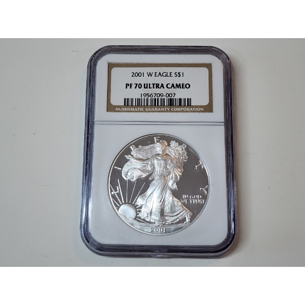 NGC PF 70 ULTRA CAMEO 2001-W American Silver Eagle - 1 oz .999 Fine Silver 