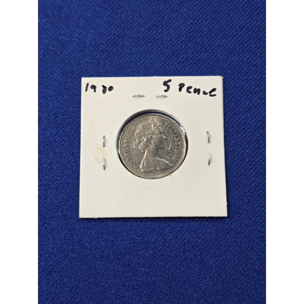1980 New 5 Pence Coin - Queen Elizabeth II 
