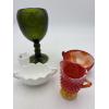Image 1 : 5 Glassware Items - 1 Fenton - Green Handblown by Rainbow Goblet