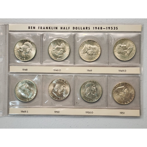 x8 Assorted Years 90% Silver Franklin Half Dollars In Nice Plastic Sleeves FV: $4.00