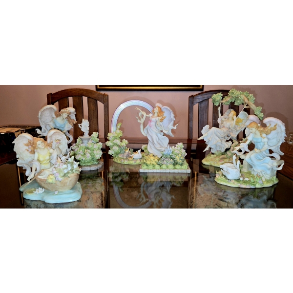 Set of 5 Porcelain Seraphim Angels - Tallest Approximately 13"