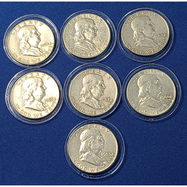Assorted Years Silver Franklin Half Dollars - Face Value: $3.50