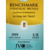 Image 2 : 1/8 GRAIN .999 Fine Gold Bar by Benchmark Strategic Metals Mounted In Certificate of Authenticity 