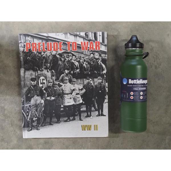 New Hardback Collectors Prelude To War Book With Amazing Photos! & New 12OZ Green Bottle Keeper 