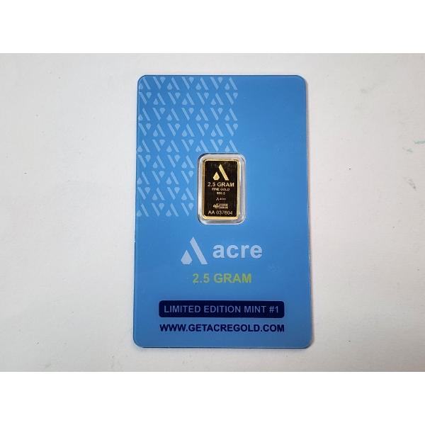 Acre Limited Edition Mint 2.5g .9999 Fine Gold Bar In Sealed Package 