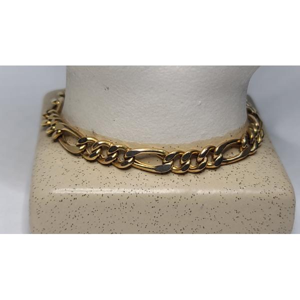 10K Yellow Gold 9" Figaro Bracelet - Weight: 8.2g