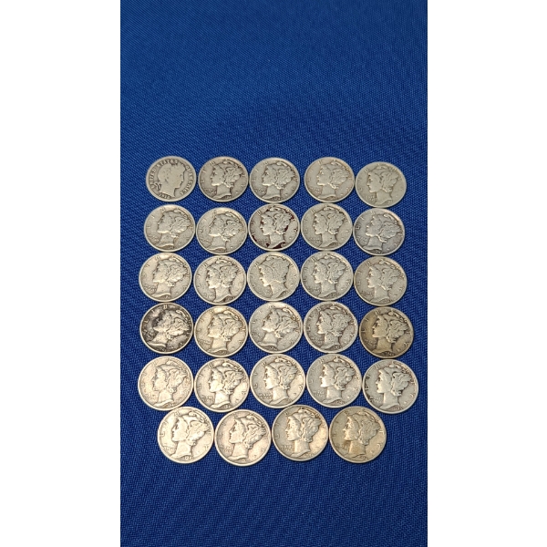 1912 Barber Silver Dime & Assorted Years Silver Mercury Dimes - Face Value: $2.90