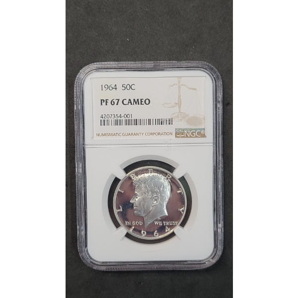 NGC U.S 1964 PF 67 CAMEO 90% Silver Kennedy Half Dollar