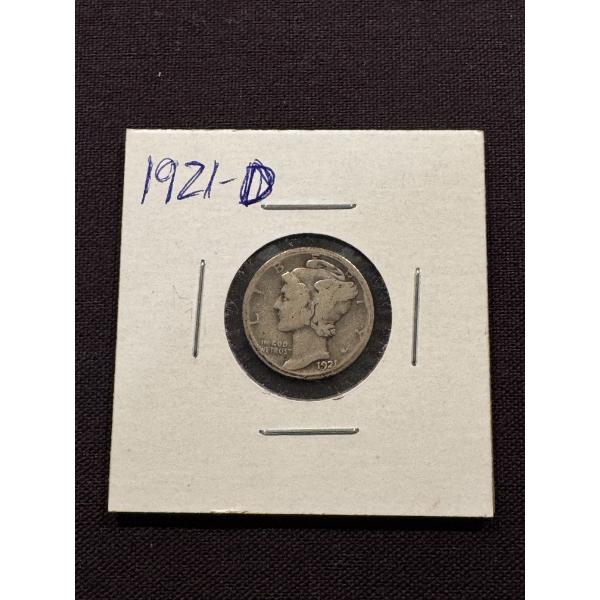 1921-D United States Mercury Silver Dime - Super Rare Date