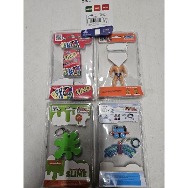 Toys (Lot of 5) - Includes 3 Keychains, 1 Stretch Armstrong Figure, And 1 Mini Uno Card Game