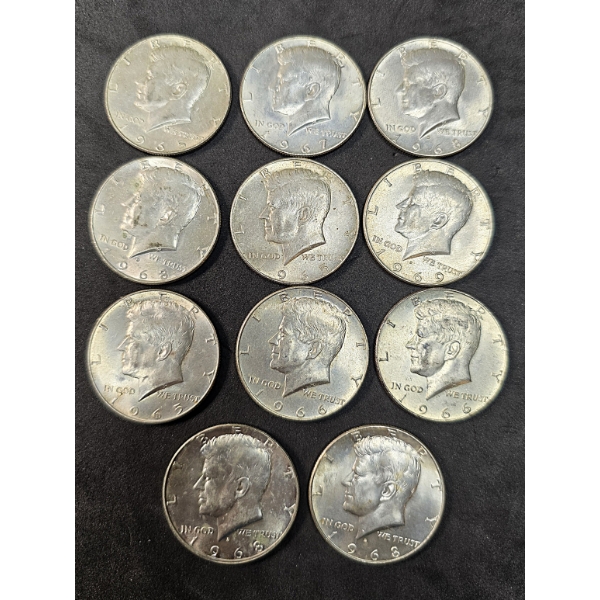 (11) 40% Silver Kennedy Half Dollars - $5.50 FV