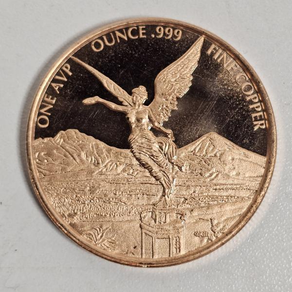 Mexican Libertad Design 1 Ounce .999 Fine AVDP Copper Element Round