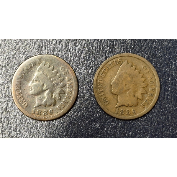 2 Pc Indian Cent Set - 1886 Type 1 & Type 2