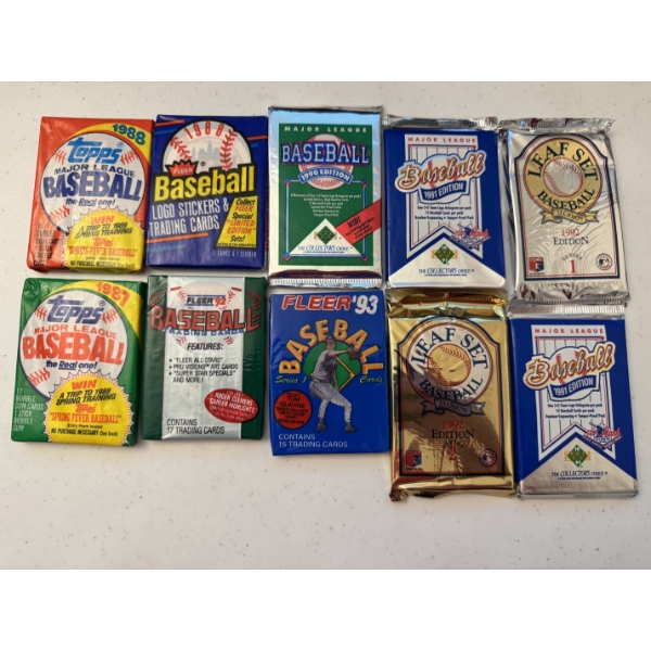 	10 - Unopened Wax Packs of Baseball Cards - Never Opened & Mint Condition